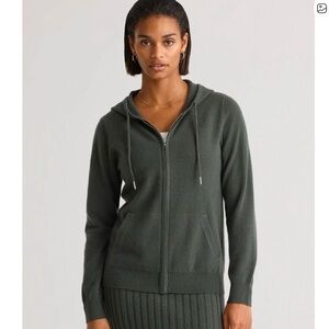 Quince Mongolian Cashmere Full Zip Moss Green Hoodie Size Large